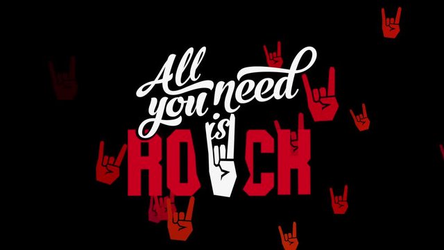 all you wish is rock text using classic and curly offset with rebel hand gesturing horn sign