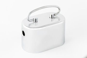 Silver metal money box.