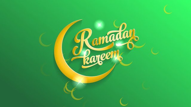 ramadan kareem holiday reception cardboard with gold calligraphy offset with stars light parts of the letters inside a segment full moon over green scene