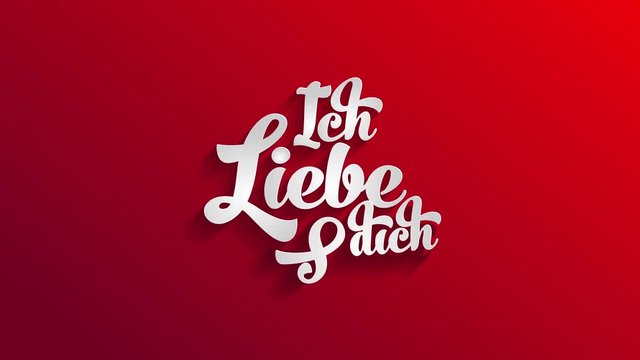 german valentines day text with words ich liebe dich i love you written with 3d groovy typography on a red background