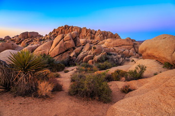 Sunset on the Jumbo Rocks of Joshua Tree National Park, California