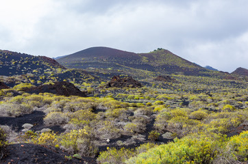 Fototapeta na wymiar Malpaís (lava fields) landscape at the foot of the Volcán de San Antonio volcano