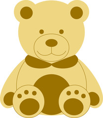 Beige and brown teddy bear sitting in a white background
