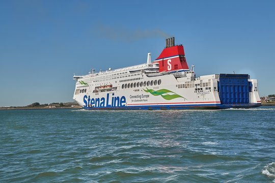 PORT OF ROTTERDAM, THE NETHERLANDS - SEPTEMBER 21, 2019: Ferry of Stena Line at Rotterdam, Hoek Van Holland, heading out to the North Sea to Britain