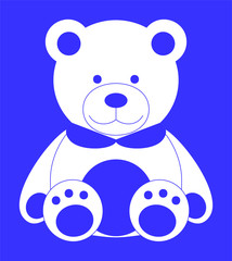 White and blue teddy bear sitting in a blue background