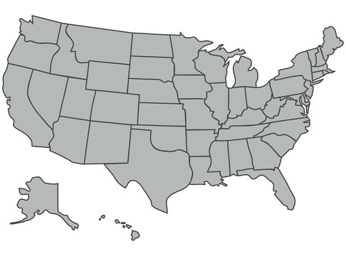 Map of the United States of America. Vector illustration in gray with the silhouette of the US state. The image of the contours of the USA. Poster for articles, web, school, geography, news