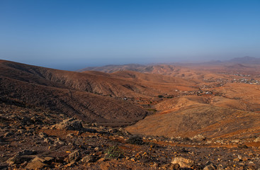 Fototapeta premium view of a landscape of Fuerteventura, Canary Islands, Spain, from Lookout Camino Velosa. October 2019
