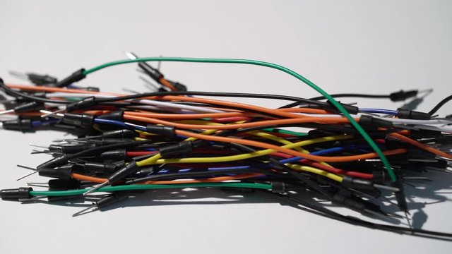 Wires jumpers for mockup prototype breadboard plate. DIY project electronics