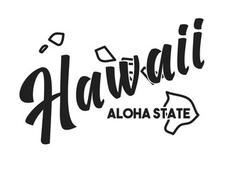 Vector illustration of Hawaii. Nickname Aloha State. United States of America outline silhouette. Hand-drawn map of US territory. Image for the USA poster, banner, t-shirt, print, decor