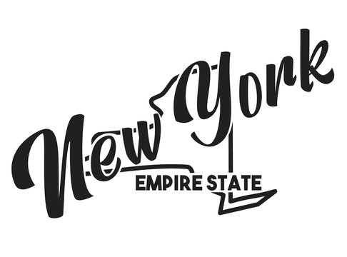 Vector silhouette of New York with a nickname inscription Empire State. Image for US poster, banner, print, decor, United States of America card. Hand-drawn illustration map of the USA territory