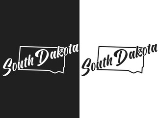 South Dakota vector illustration. Black and white logo of the name of the USA state. Hand-drawn emblem of the United States of America. US lettering poster with states borders for print, decor, card