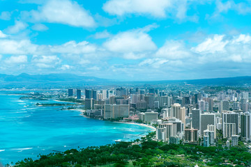 Honolulu, Hawaii skyline with ocean front  - 345819536