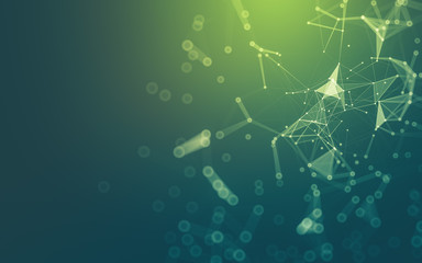Abstract background. Molecules technology with polygonal shapes, connecting dots and lines. Connection structure. Big data visualization.