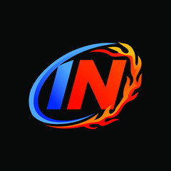 Initial Letters IN Fire Logo Design