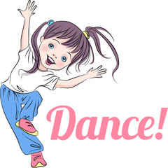 Vector cute baby girl smiling and dancing