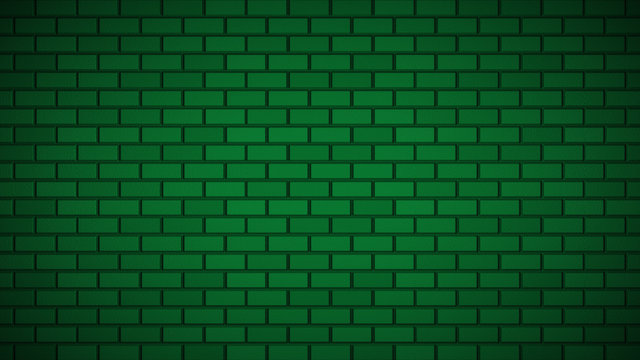 Empty brick wall with green neon light with copy space. Lighting effect green color glow on brick wall background. Royalty high-quality free stock photo image of blank, empty background for texture