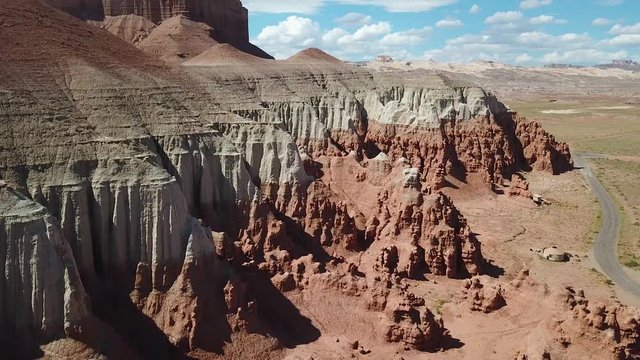 Aerial View of Striped Sandstone Hills in Goblin Valley State Park, Utah Desert USA