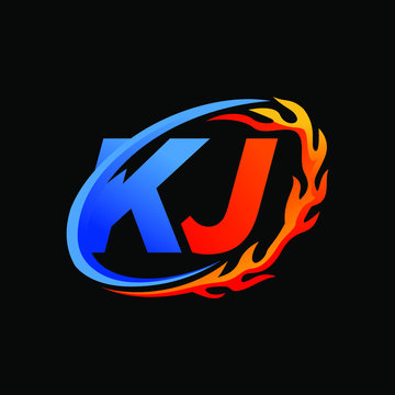 Initial Letters KJ Fire Logo Design