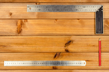 Set of hand repair tools on a wooden background with copy space. Do it yourself (DIY) concept. Top view