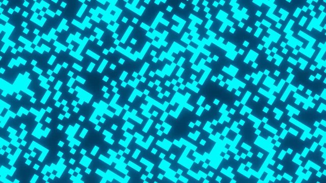 Blue Abstract Pixelated Background or QR Code Rotate on Flatlay View. Pixelated or QR Code motion background in 2D digital style
