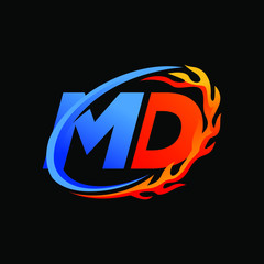 Initial Letters MD Fire Logo Design