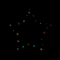 Gold, Blue stars, sprocket, shiny confetti. 