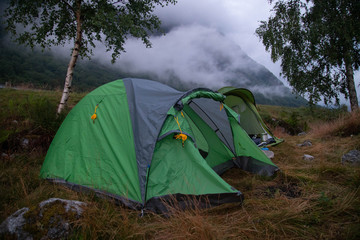 Wild camping with tent in Norway