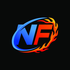 Initial Letters NF Fire Logo Design