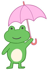 傘をさしたカエル