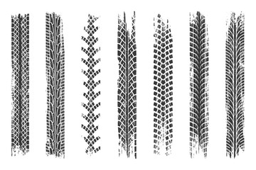 Tire mark. Car and motorcycle tire track vector set. Truck tread mark on the road concept. Vector tire mark from different tread type of car and moto wheel