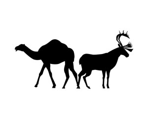 Naklejka premium camel and reindeer animals silhouettes isolated icon