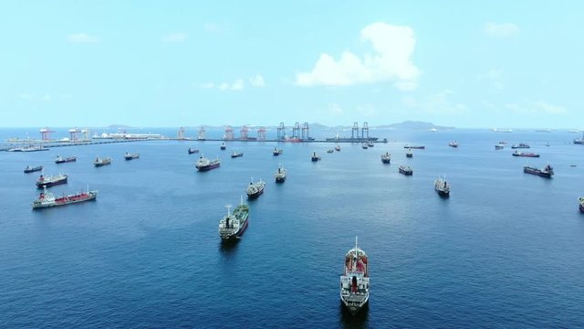 Aerial view of  a lot of many gas ship around international terminal ship port.
