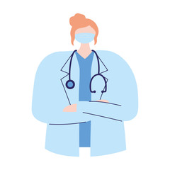 Fototapeta premium professional female physician with medical mask protection and stethoscope