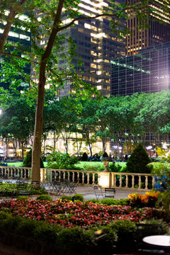bryant park night in the city in new york city 