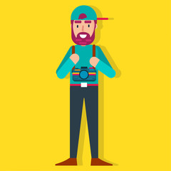 photographer with camera standing vector illustration in flat style