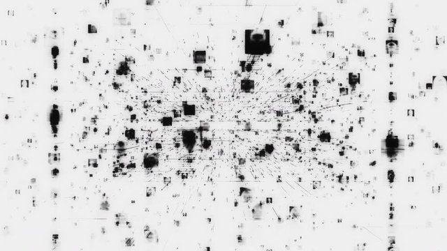 artificial intelligence concept of social network with a stream of unrecognizable people portraits connecting each other in white space background, 3d rendering 4K footage in negative