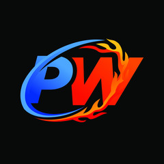 Initial Letters PW Fire Logo Design