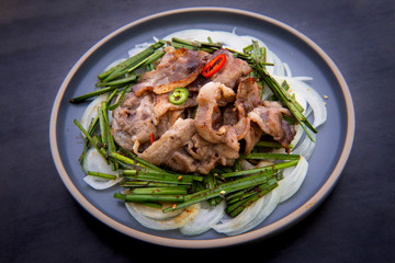 Fried Beef Brisket with garlic chives salad
