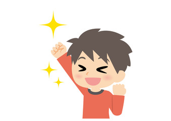 男子の表情　ガッツポーズ