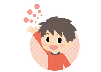 男子の表情　手を振る