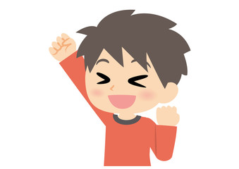 男子の表情　ガッツポーズ