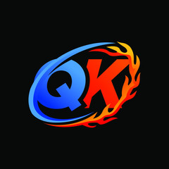Initial Letters QK Fire Logo Design
