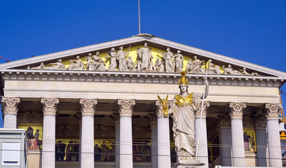 Obraz premium Vienna, Austria - May 18, 2019 - The Austrian Parliament Building located in Vienna, Austria.