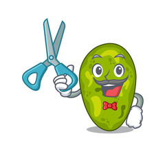 Sporty cyanobacteria cartoon character design with barber