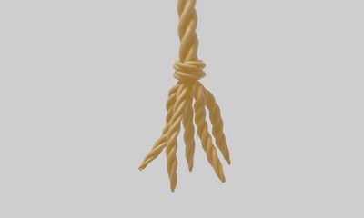  a single twisting natural rope on a white background.  Tying and fastening material. Life line. Rope and cord. 3d rendering