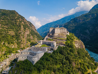 Aerial view of Fort of Bard, Aosta Valley, Italy