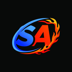 Initial Letters SA Fire Logo Design