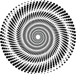 Black circle shape in vortex form. Halftone dots. Geometric art. Trendy design element for frame, logo, tattoo, sign, symbol, web, prints, posters, template, pattern and abstract background