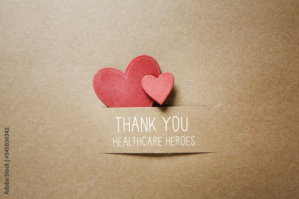 Poster thank you healthcare heroes message with handmade small paper hearts - Posters