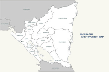 nicaragua map. vector map of nicaragua in central america country.